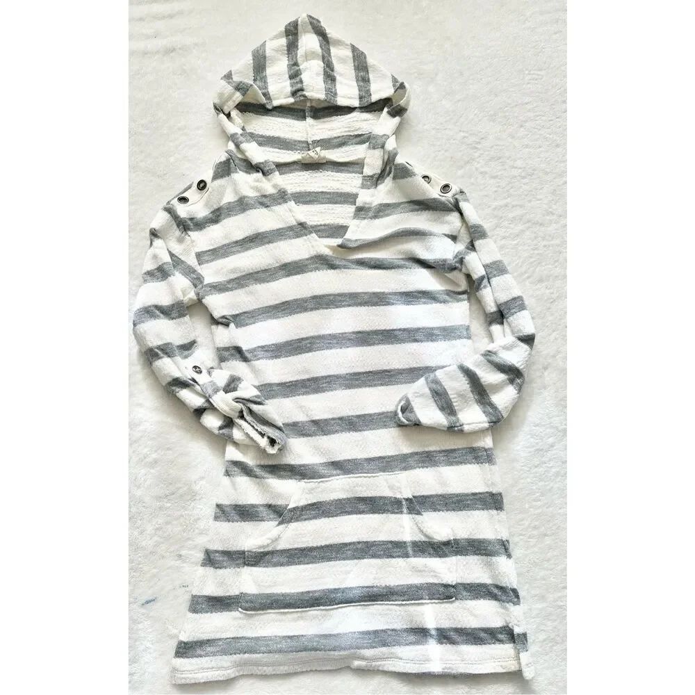 Akini Women's Hoodie Gray White Striped V Neck Pullover Pocket is a lightweight